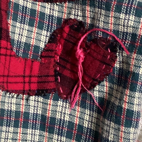 XL Flannel LOVE Hearts Repurposed Shirt Shacket Embroidered Top Bleached Vintage - Picture 3 of 13